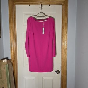 Trina Turk Lavaliere Dress Hot Pink Fuchsia A-Line Long Sleeve Size 2 NWT